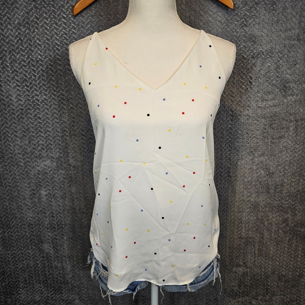 Loft Outlet‎ Petite White Multi Color Polka Dot V-Neck Cami Tank Top XSP